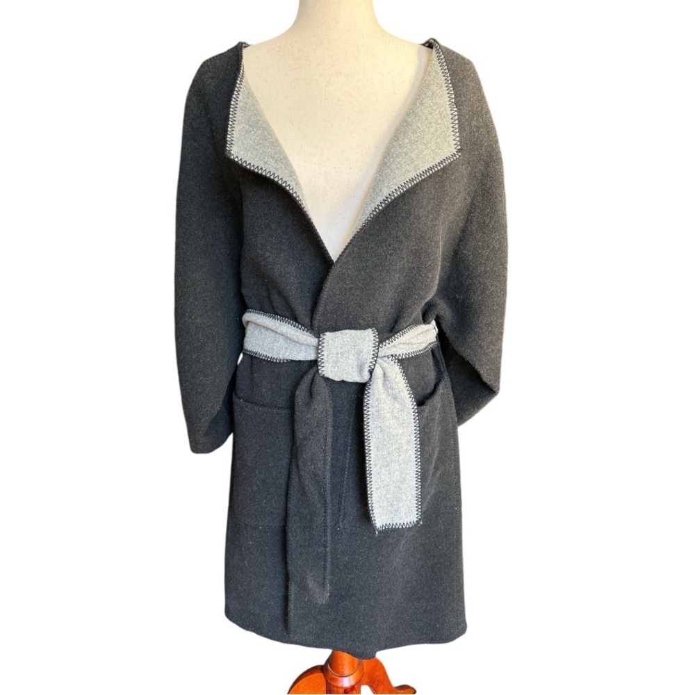 Wool Lundstrom Lagenlook Wrap Coat Small Grey